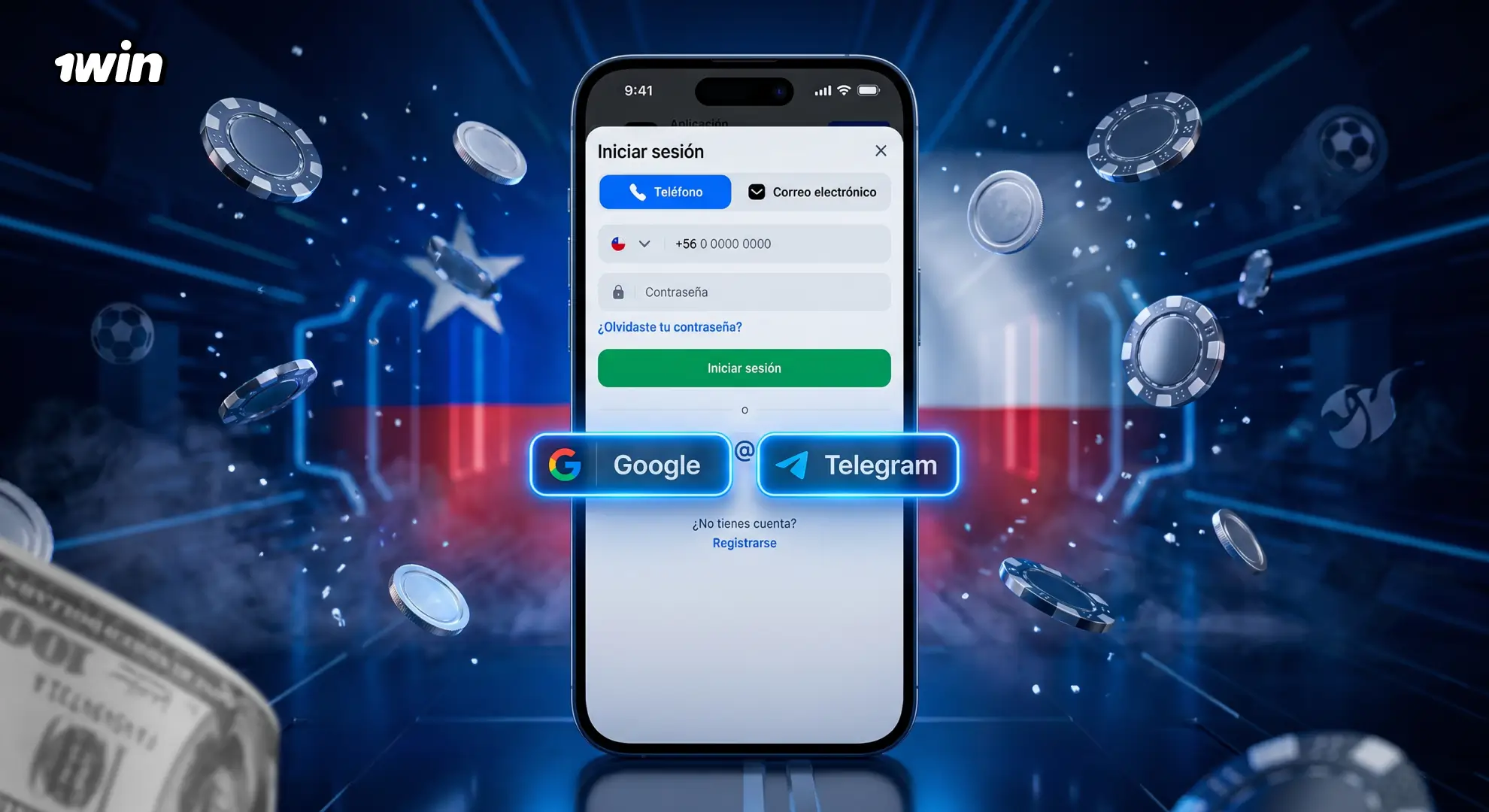 Inicio de sesión en 1win Chile con Google y Telegram