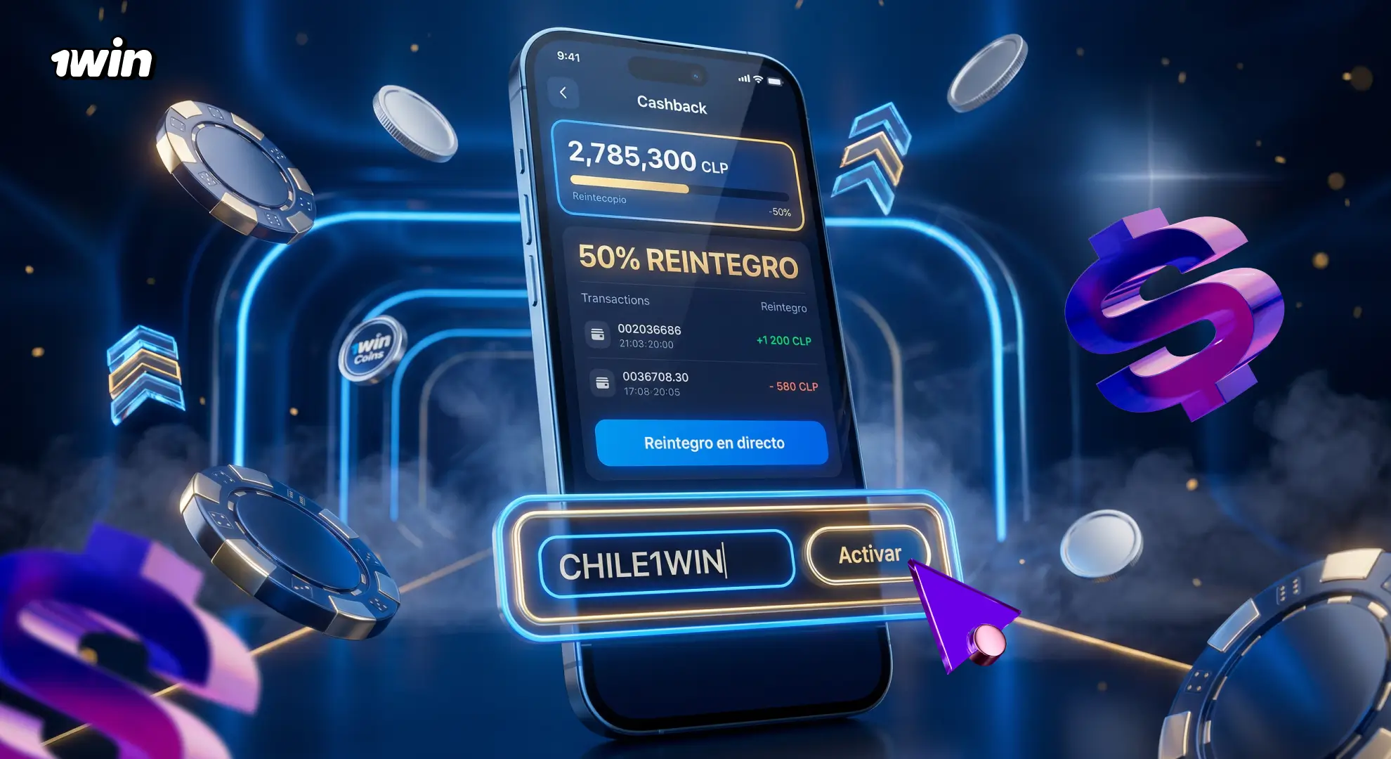 Cashback del 50% y código promocional en 1win Chile