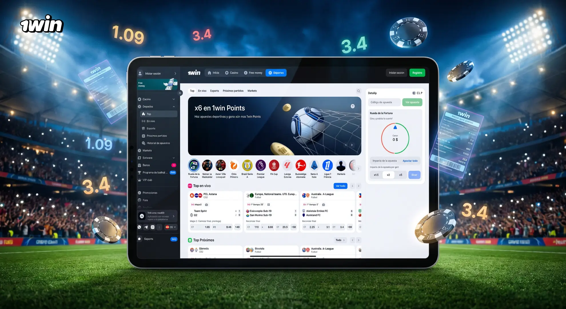 Apuestas deportivas en vivo en 1win Chile desde tablet